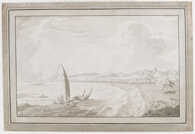 Otahete showing a view out of the Back of Point Venus towards Pithas Long House by English School