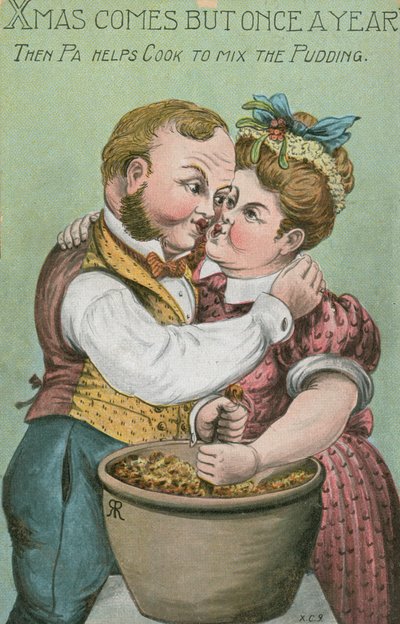 Pa and cook, stirring the Christmas pudding by English School