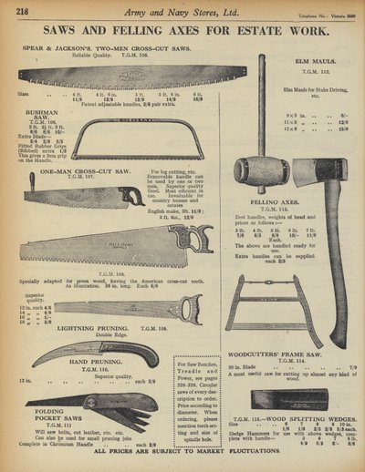 Page from Army and Navy Stores Catalogue by English School