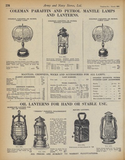Page from Army and Navy Stores Catalogue by English School