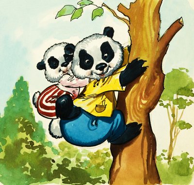 Pandas climbing a tree by English School