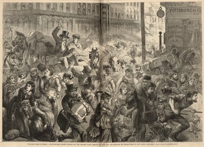Panic-Stricken Citizens Rushing Past the Sherman House by English School
