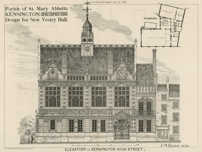 Parish of St Mary Abbots, Kensington, design for New Vestry Hall by English School