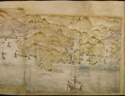Part of a panoramic map of the coast from Land