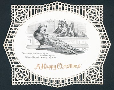 Peacock and Owl in shop by English School