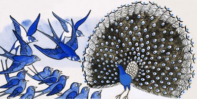 Peacock and other birds by English School