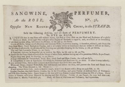 Sangwine Perfumers, trade card by English School