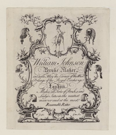 William Johnson Peruke Maker, trade card by English School