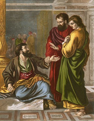 Peter and John at the gate of the temple by English School