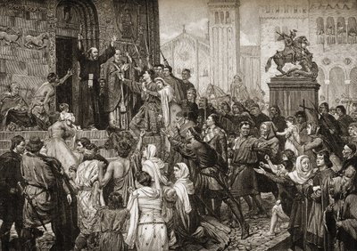 Peter the Hermit preaching during the First Crusade by English School