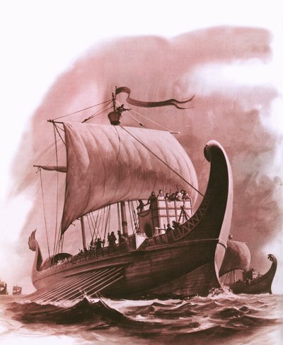 Phoenician fleet sailing down the west coast of Africa in about 500 BC by English School