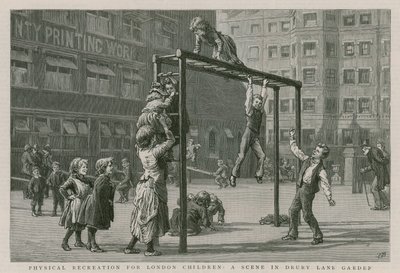 Physical recreation for London children: A scene in Drury Lane Garden by English School
