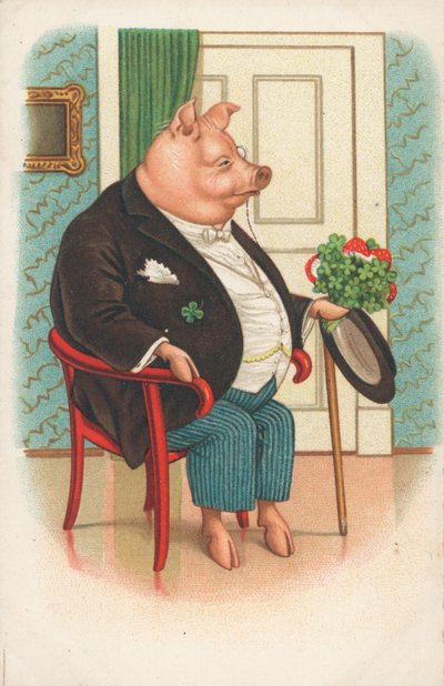 Pig Sitting on a Chair by English School