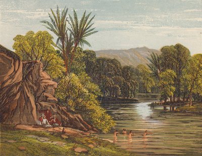 Pilgrims bathing in the River Jordan by English School