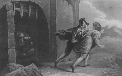 Pilgrims escaping from Doubting Castle by English School