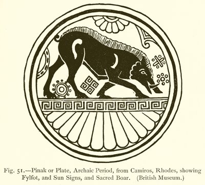Pinak or Plate, Archaic Period, from Camiros, Rhodes, showing Fylfot, and Sun Signs, and Sacred Boar by English School