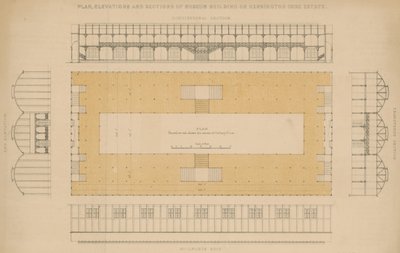 Plan, Elevations and Sections of Museum Building on Kensington Gore Estate by English School