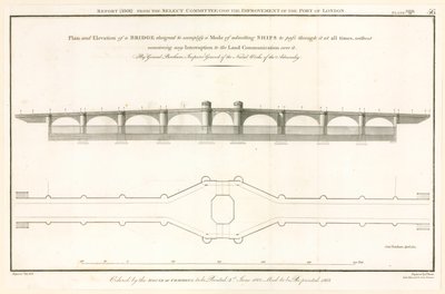 Plan for London Bridge Capable of Letting Ships Through by English School