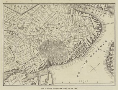 Plan of Boston, showing the Extent of the Fire by English School