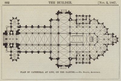 Plan of Cathedral at Linz, on the Danube (engraving) by English School