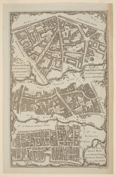 Plan of Queen Hith and Vintry Wards Divided into Parishes from a New Survey by English School