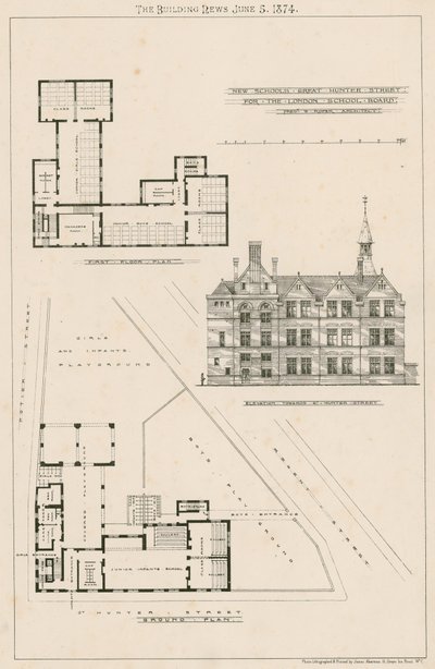 Plan of New Schools, Great Hunter Street Schools, Old Kent Road by English School