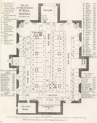 Plan of the Church of St Pauls, Shadwell, London, taken down in 1817 by English School