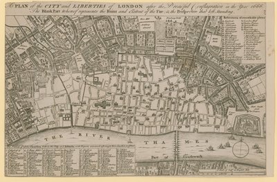 Plan of the City and Liberties of London After the Dreadful Conflagration in the Year 1666 by English School