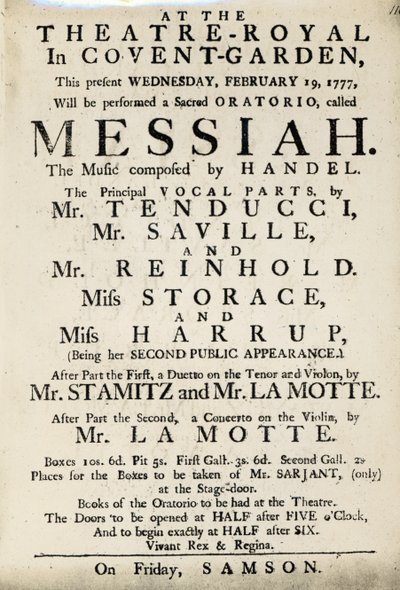 Playbill Advertising a Performance of Handel