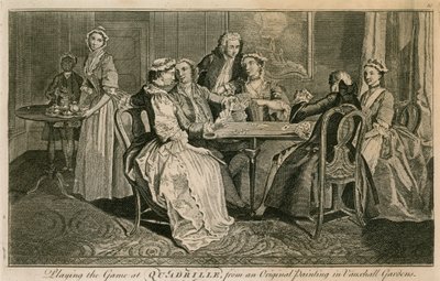 Playing the game of Quadrille from the original painting in Vauxhall Gardens, London by English School