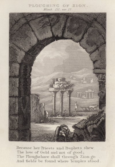 Ploughing of Zion, Micah III, ver 12 (engraving) by English School