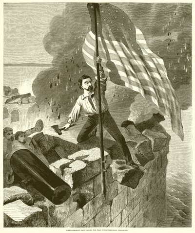 Police-Sergeant Hart Nailing the Flag to the Temporary Flag-Staff by English School