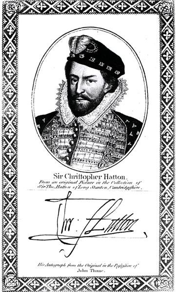 Portrait and Signature of Sir Christopher Hatton (1540-91) by English School