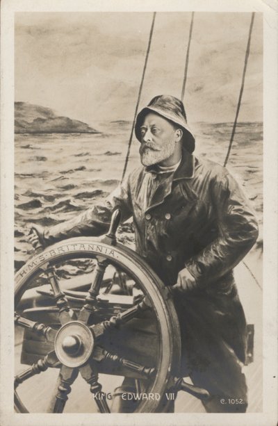 Portrait of King Edward VII at the helm of HMS Britannia by English School