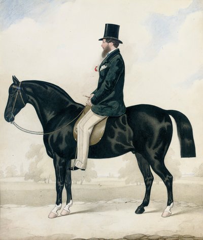 Portrait of a gentleman in a top hat, seated on a black hunter by English School