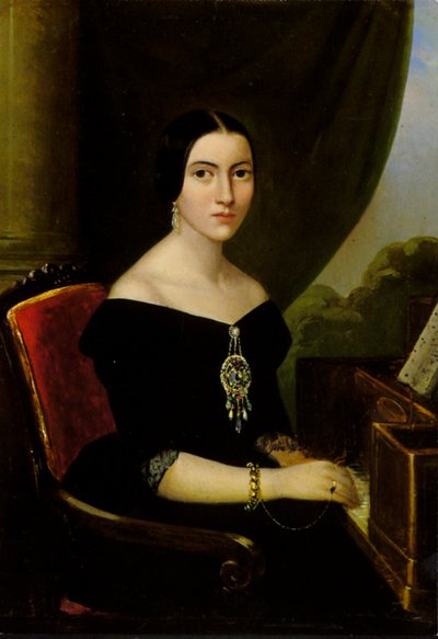 Portrait of a Young Woman Playing a Piano by English School