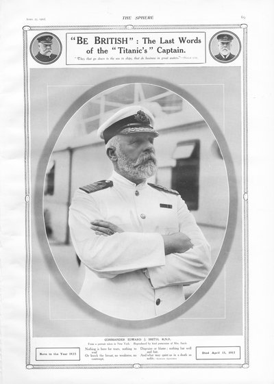 Portrait of and tribute to Commander Edward J. Smith, Captain of the White Star Liner RMS Titanic, from The Sphere, 27 April 1912 by English School
