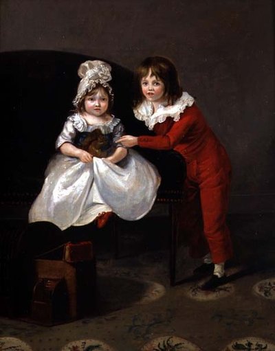 Portrait of Two Children with a Squirrel by English School