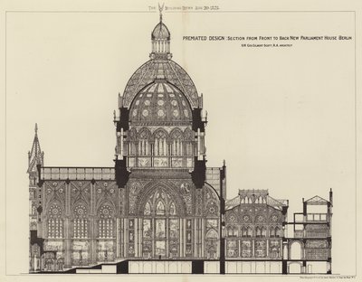 Premiated Design, Section from Front to Back New Parliament House Berlin by English School