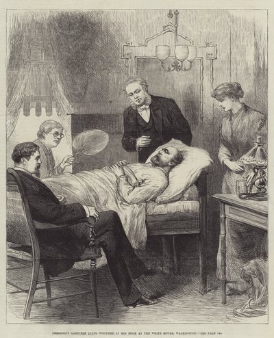 President Garfield Lying Wounded in His Room at the White House, Washington by English School