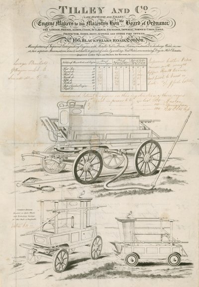 Price list for Tilley and Co, fire engine makers by English School