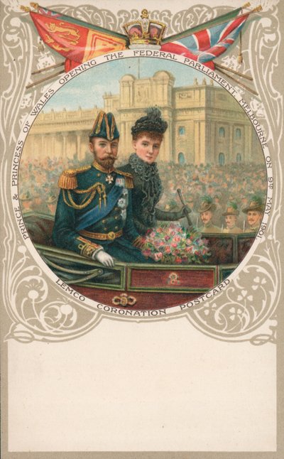 Prince and Princess of Wales, opening the Federal Parliament, Melbourne, 9 May 1901 by English School