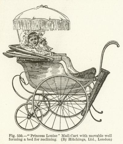 Princess Louise Mail-Cart with movable well forming a bed for reclining, by Hitchings, London by English School