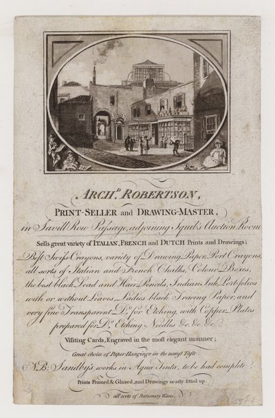 Archibald Robertson Printseller and Drawing Master, trade card by English School