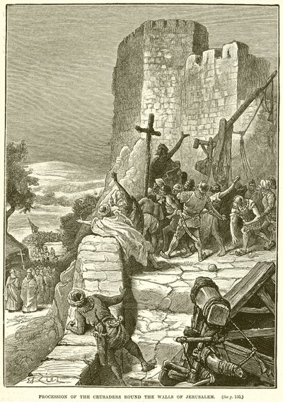 Procession of the Crusaders Round the Walls of Jerusalem by English School