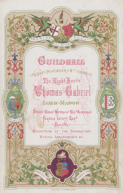 Programme for the Banquet at the Guildhall, London, on 9 November 1866 by English School