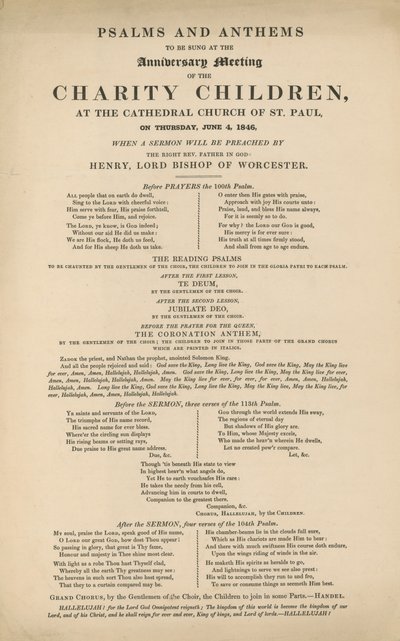 Programme of Psalms and Anthems by English School