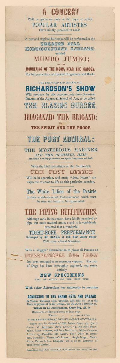 Programme of the grand Fete and Bazaar in aid of the Female School of Art by English School