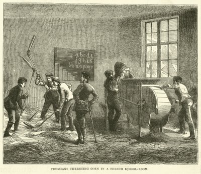 Prussians threshing corn in a French school-room by English School