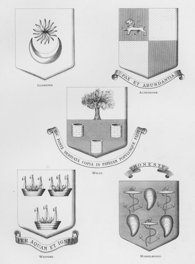 Public Arms: Ilchester; Altringham; Wells; Wexford; Musselburgh (engraving) by English School